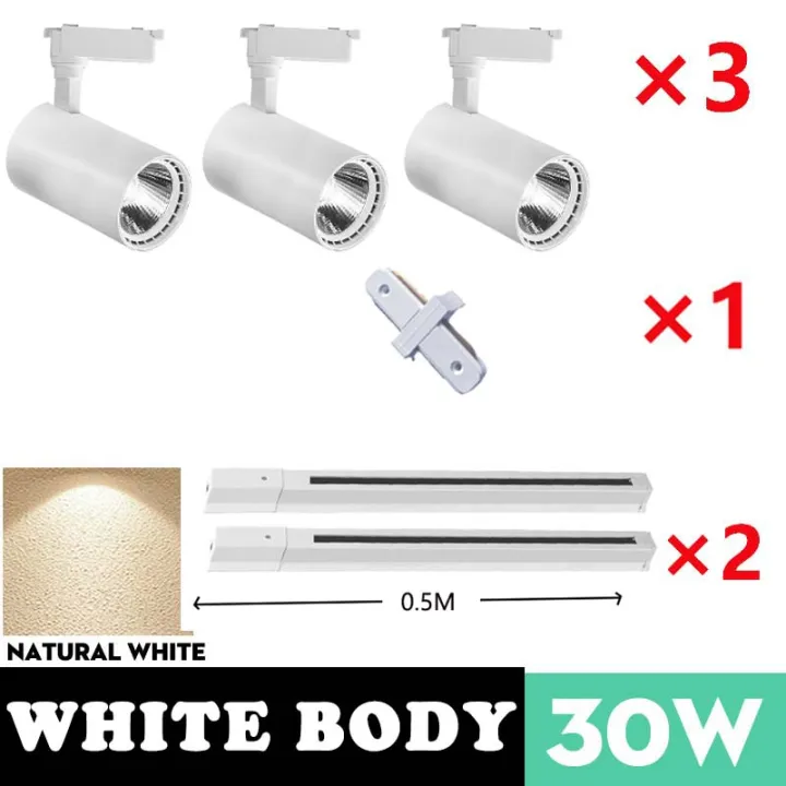 3PCS LED Ceiling Lamp Track Lights 220V 30W Spotlight Set Track Lamp Rail Lighting Fixtures COB Spot light For Kitchen Home Room Store