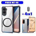 4IN1 Poco M7 4G Anti-fall Mobile Phone Case With Ring Iron Sheet Magnet for Poco F7 C71 C85 C75 Redmi 15C 15 Screen protector Film+lens film+back film. 