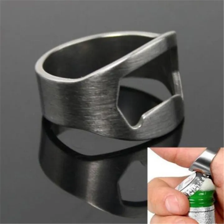 Stainless Steel Finger Corkscrew Bottle Opener Tool Versatile Ring-Shape Bottle Opener Bartender Tool
