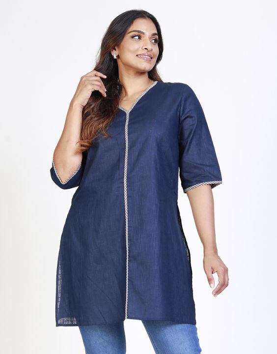 Spring & Summer ¾ Sleeves Kurtha with Contrasting Piping