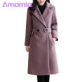 Autumn Women Coat Stylish Fall Winter Women's Overcoat Trendy Solid Color Turn-down Collar Long Sleeve Cardigan with Belted Button Closure Mid Length Loose Lady Coat Perfect for Southeast Asian. 