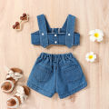 Girls Denim Clothing Sets Summer Children Fashion Vest Shorts 2pcs Beach Suit For Baby Tracksuits Kids Set. 