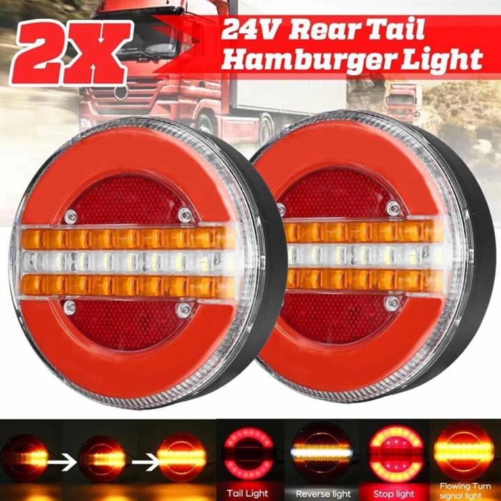 2Pcs 4 Inch Trailer Dynamic Tail Light 24V LED Truck Brake Light