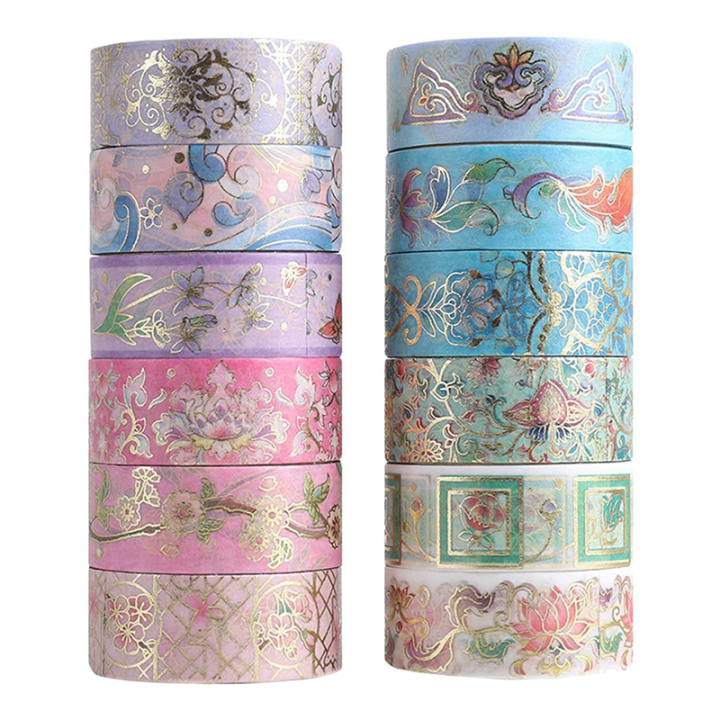 Gold Foil Flower Washi Tape Set Botanical Washi Tape Gold for Journal, Arts and DIY Crafts