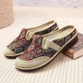 2024 Summer Ethnic Style Old Beijing Cloth Shoes Closed-Toe Slippers Women's Breathable Shoes Linen National Style Half Slippers Shoes for Han Chinese Clothing. 