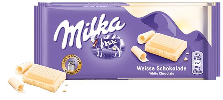 Milka White Chocolate Bar Candy Alpenmilch Oriiginal German Chocolate 100g/3.52oz (Pack of 2)