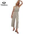 Yfashion Women Loose Jumpsuits Sleeveless High Waist Halter Neck Wide Leg Pants Suits Romper Summer One-piece Outfit. 