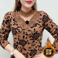 Yfashion Women Cotton Fashion Flower Printing Shirt Long Sleeves Thin Fleece Bottoming Shirt Warm Turtleneck Pullover Tops. 