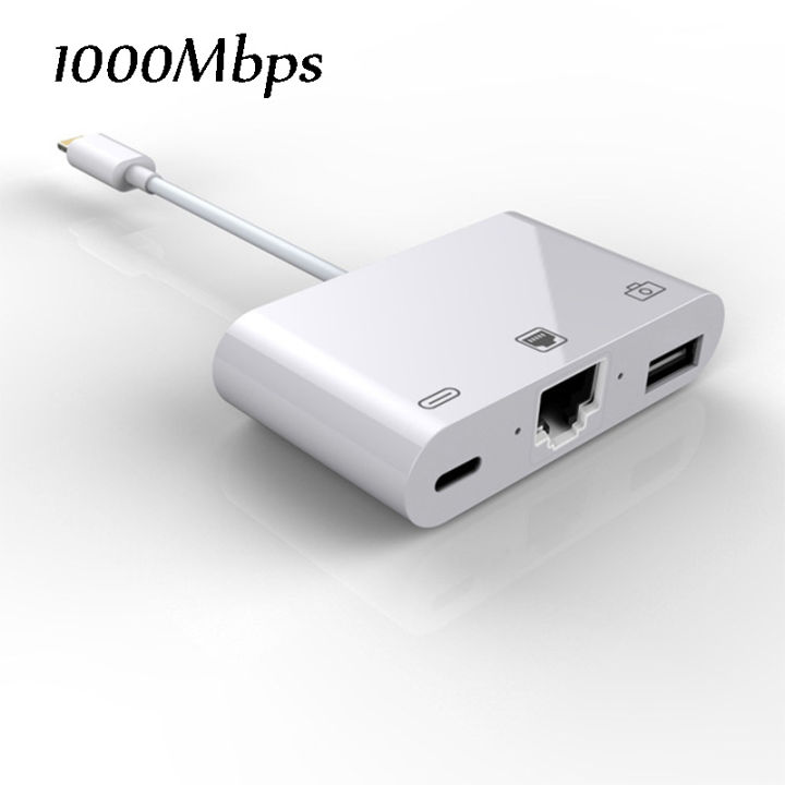 High Speed Adapter to RJ45 Ethernet LAN Wired Networrk for iPhone/iPad with Charging and USB 3 Camera reader port