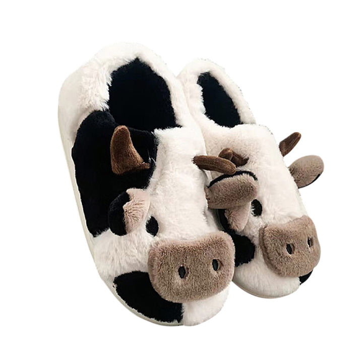 【ZIME】Cyprus Winter Cartoon Couple Slippers Home Fur Slippers Women Warm Cotton Slippers Cute Cow Indoor Thickening