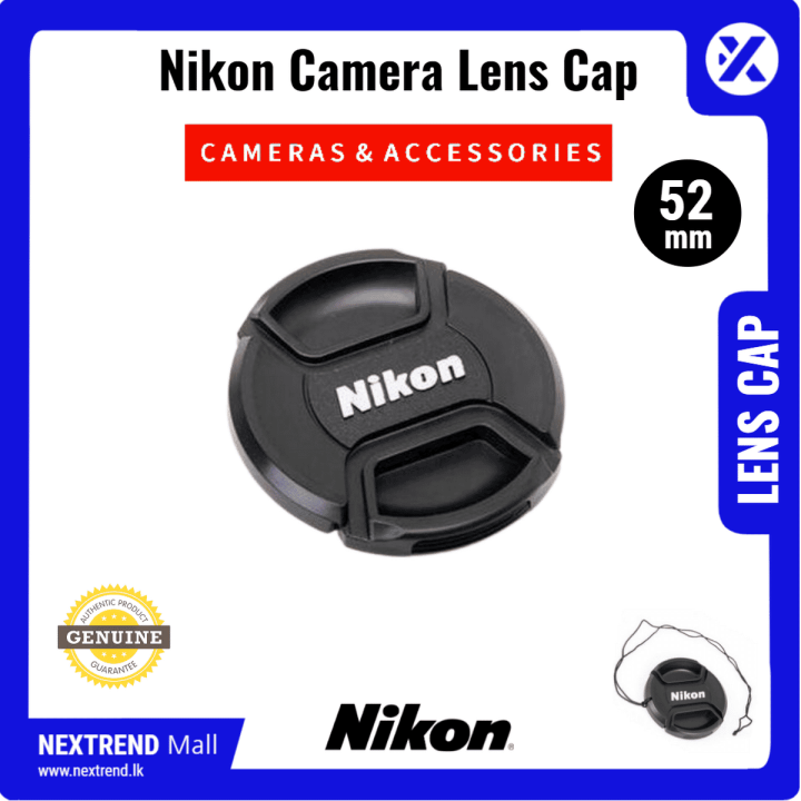 Nikon Lens Cap 52mm with Nikon Logo Center Pinch Snap-on Front DSLR SLR Lens Cap with Safety Cord - Protect Safe Dustproof Scratchproof Canon Nikon Yongnuo Godox Video Photo Videography Photography Indoor Outdoor Replacement 52 mm