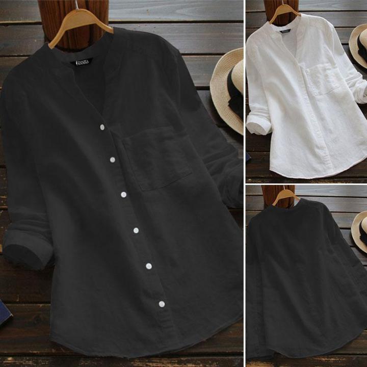 %E3%80%90New%20Arrival%E3%80%91ZANZEA%20Women%20Plus%20Size%20V%20Neck%20Long%20Sleeve%20Cotton%20Linen%20Baggy%20T-shirt%20Blouse%20Tops%20-%20Image%204