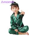 Long-sleeve Pajama Set Kids Silk Pajama Set for Boys Girls Long Sleeve Top Pants Sleepwear Kit 3-14 Years Southeast Asian Style Kids Pajama Set. 