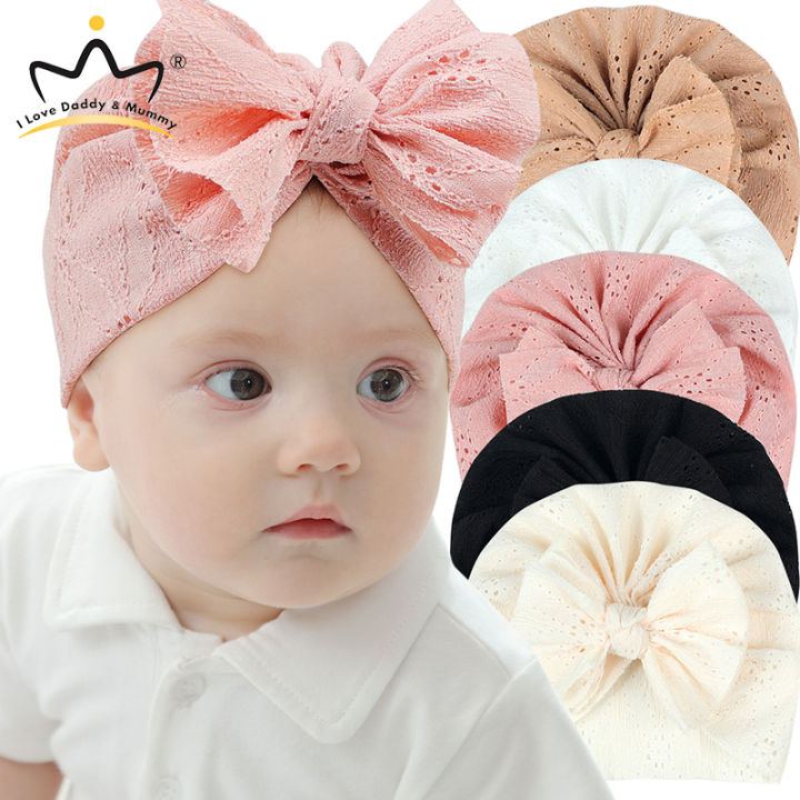 【Hot demand】 Cute Big Bowkot Baby Hat Turban Soft Hollow