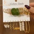 New 12Pcs/Set Green Crystal Pearl Set Earrings Snake Butterfly Female. 