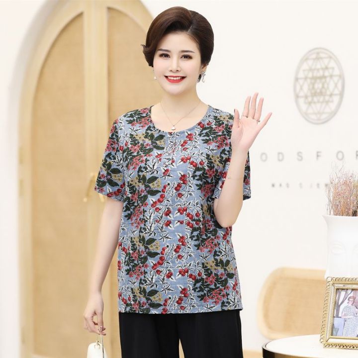 200%20Plus-Sized%20plus%20Size%20Women's%20Clothing%20Mom%20Summer%20Clothes%20Short%20Sleeve%20Fat%20Mom%20Short%20Sleeve%20T%20Shirt%20for%20Middle-Aged%20and%20Elderly%20People%20Loose%20Top%20-%20Image%204