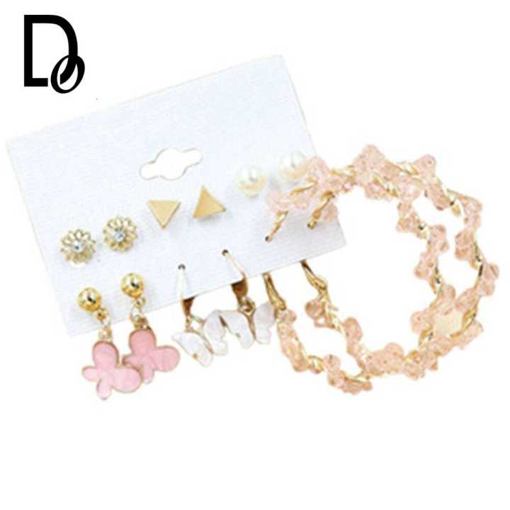 Vintage Crystal Butterfly Earrings Set Women Jewelry Ins