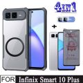 Infinix Smart 10Plus Shockproof Phone Case for Infinix Smart 10 Pop 10 X6725 4in1 Tempered Glass Screen Protector+With Magnetic Wireless Charging Sticker+ Camera Lens Film. 