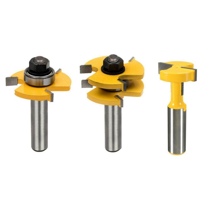 2 Set 1/2 Inch Shank Router Bit T-Slot & T-Track Slotting Tenon Cutter Tool Tongue and Groove Set,Router Bit Set,Wood Door Flooring 3 Teeth Adjustable