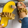 【BestGO】Women Slipper Pineapple Pearl Flat Toe Casual Beach Sandals Ladies Shoes Platform  Designer Black Slides. 