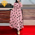 Women Dot Dress Vintage Polka Dot Maxi Dress with Belt Retro A-line Ankle Length Women's Dress Dot Print Dress. 