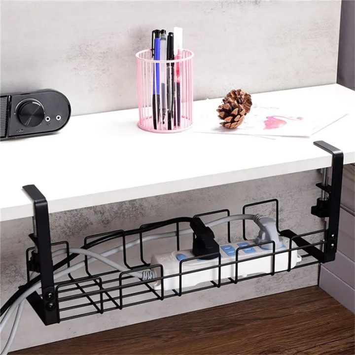 Under Table Storage Rack Metal Management Tray Home Office Desk Wire ...