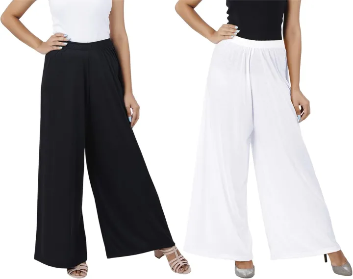 Women Ladies Viscose Plain Black White  Palazzo Long Pant Trouser low price