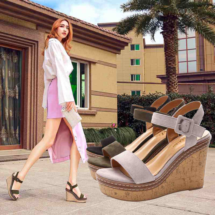 Women's Wedge Sandals Summer Platform European and American2023New Thick-Soled Suede Small Size Fashionable Women's Shoes High Heels