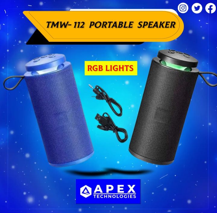 Bluetooth wireless speaker rechargeable GT-112 Big Bass Sound Speaker with SD/USB/AUX & FM Supported Compatible for All Devices with rgb lights