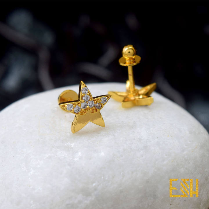 Gold Plated Modyle Stylish Star Theme Stud Earrings For Women