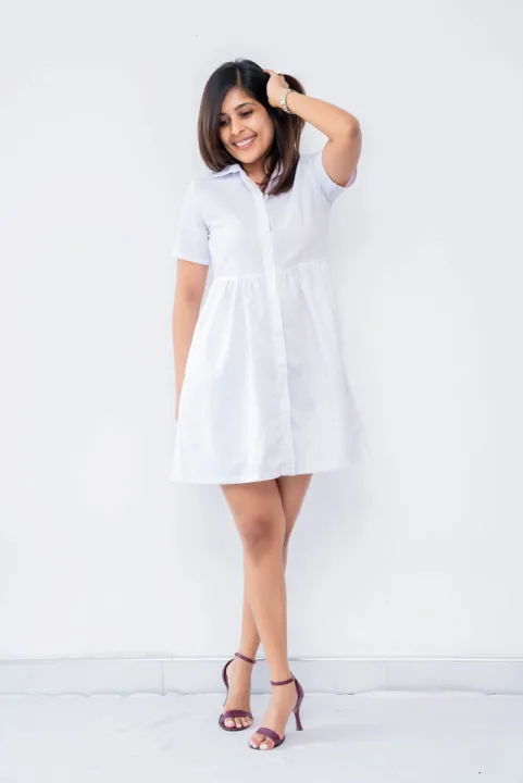 Marina Mini Linen Dolly Dress- White