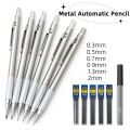 New High Quality Metal Mechanical Pencil Set 0.3/0.5/0.7/0.9/1.3/2.0mm Lead Refills Art Automatic Drafting Sketching Stationary Pencils Office School Supplies. 
