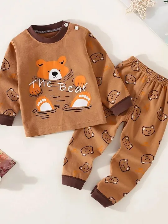 Toddler%20Boys%20Underwear%20Set%20Cotton%20Lettering%20And%20Bear%20Pattern%20Long%20Sleeve%20Top%20And%20Matching%20Pants%20Pajama%20Set%20-%20Image%202