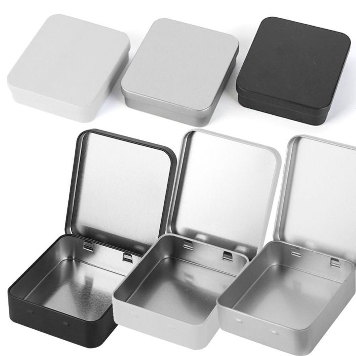 For Money Candy Keys Flip Box Storage Kit Tin Hinged Silver Small Empty Plain Metal Storage Bit Box Case Organizer