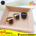 Glamon Mens Black Stone Signet Ring Stainless Steel High Quality Gold Rings For Men Wedding Party Gift Jewelery. 