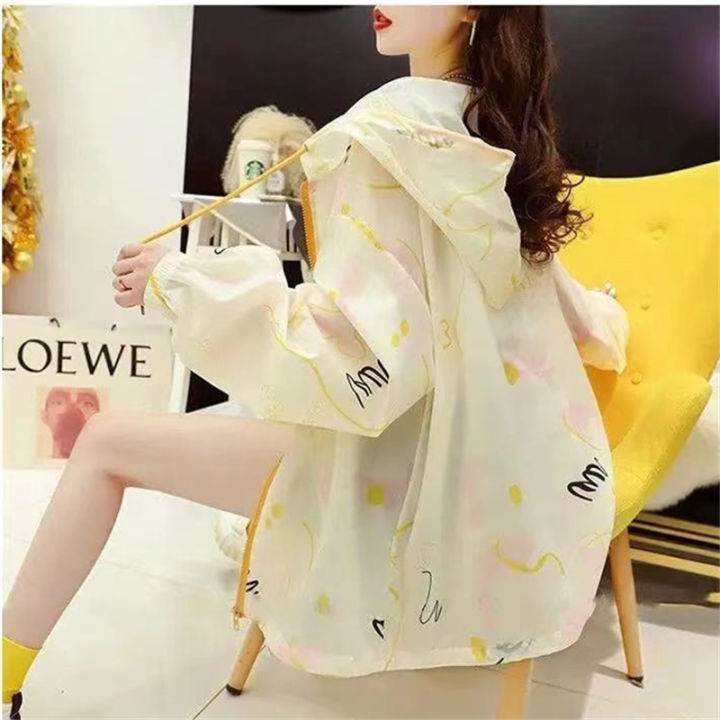 Women Sun Protection Clothes Summer Fashion Shawl Anti-UV Hooded Coat Wild Breathable print Ice Silk Long Sleeve Jacket G1947