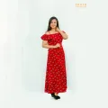 Open shoulder side open printed long frock. 