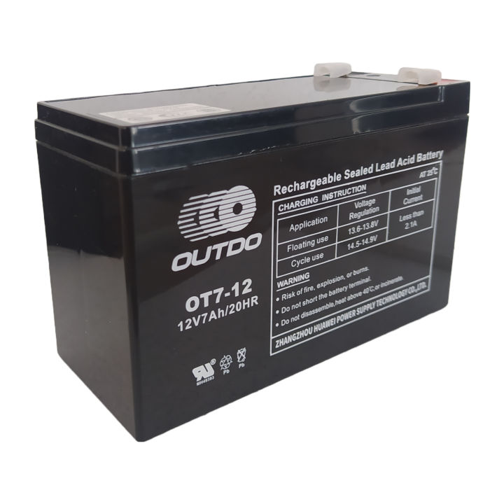 12V 7Ah 20Hr UPS Battery With One Year Warranty By Outdo For Computer UPS / Scales / Power Tools / Solar Project / Power Bank / Rechargeable Fans / Torch