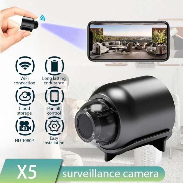 1080P HD X5 Mini WiFi Camera Included Sound Detector for Home Office 140 Degrees Micro Baby Monitor Night Vision IP Cam