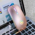 Rechargeable Mouse Wireless Silent LED Backlit Mice USB Optical Ergonomic Gaming - White - Rose Gold(null). 