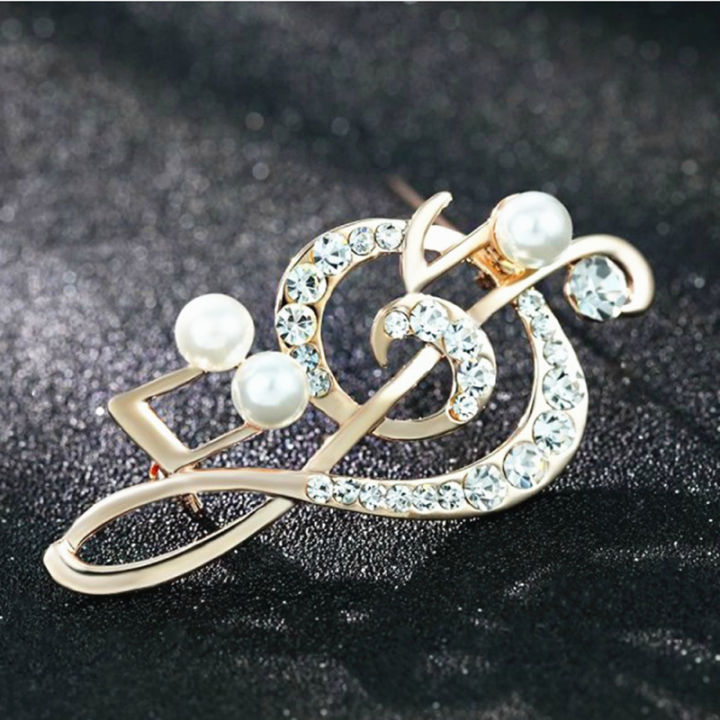 Fashion Crystal Broochs Rhinestone Music Note Brooch Pin Trendy Imitation Pearls Broochs Women's Wedding Pin Gift Party