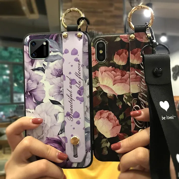 protective%20Fashion%20Design%20Phone%20Case%20For%20OPPO%20Realme%20C11%20Flower%20Wristband%20Shockproof%20Anti-knock%20Kickstand%20Anti-dust%20ring%20-%20Image%202