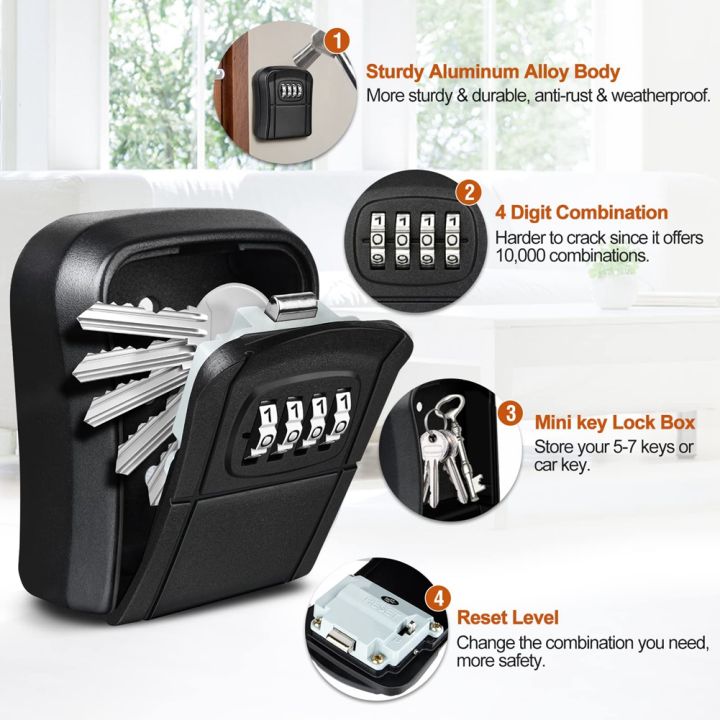 Key%20Box%20Wall%20Mounted%20Mini%20Key%20Safe%20Outdoor%20Key%20Box%20with%20Resettable%204-Digit%20Numeric%20Code%20Waterproof%20Key%20Box%20(Black)%20-%20Image%202