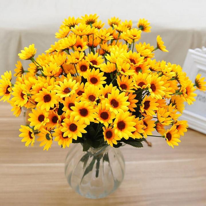 15 Heads Simulation Sunflowers Bouquet Living Room Artificial Faux Silk ...