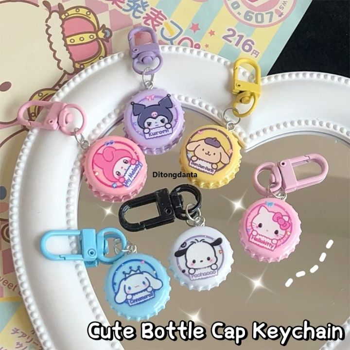 Kids Birthday Gift Keychain Backpack Pendant Pocha Purin Melody Kawaii Sanrio Kittty Kuromi Cinnamoroll My Creative Bottle Cap Key