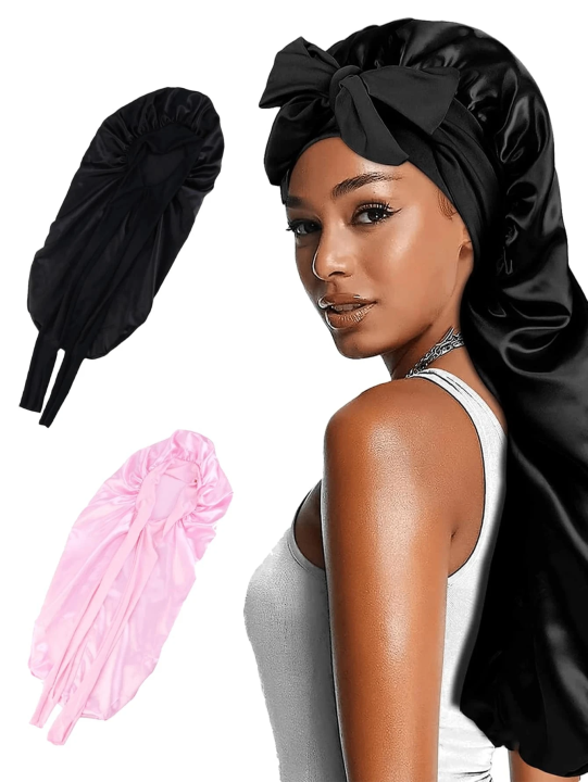 1/3pc Long Satin Wide Brim Nightcap Silky Bonnet Hair Wrap Sleeping Sleep Cap With Elastic Soft Band Styling Cap Hair Wrapping