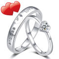 2Pcs Romantic Couple Wedding Ring Charm Heart Zircon Adjustable Rings for Men Women Girls Endless Love Jewelry Engagement Party Gift. 