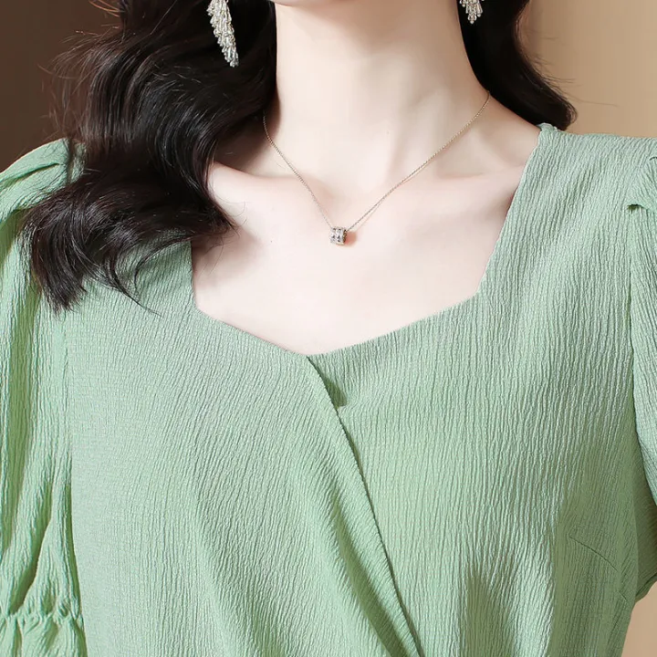 2024%20Fashion%20Design%20Korean%20Shirt%20Female%20New%20Summer%20Plus%20Size%20Chiffon%20Fabric%20Casual%20Slim%20Short-sleeved%20Shirts%20Women%20-%20Image%205