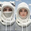 New Warm Integrated Scarf Mask Hat Windproof Polar Fleece Pullover Cap Coldproof Hooded Hat Autumn and Winter. 
