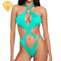 One-piece Swimsuit High Waist Backless One-piece Bikini Beachwear for Women Solid Color Monokini Halter Hollow Out Swimsuit Solid Color High Waist Monokini. 